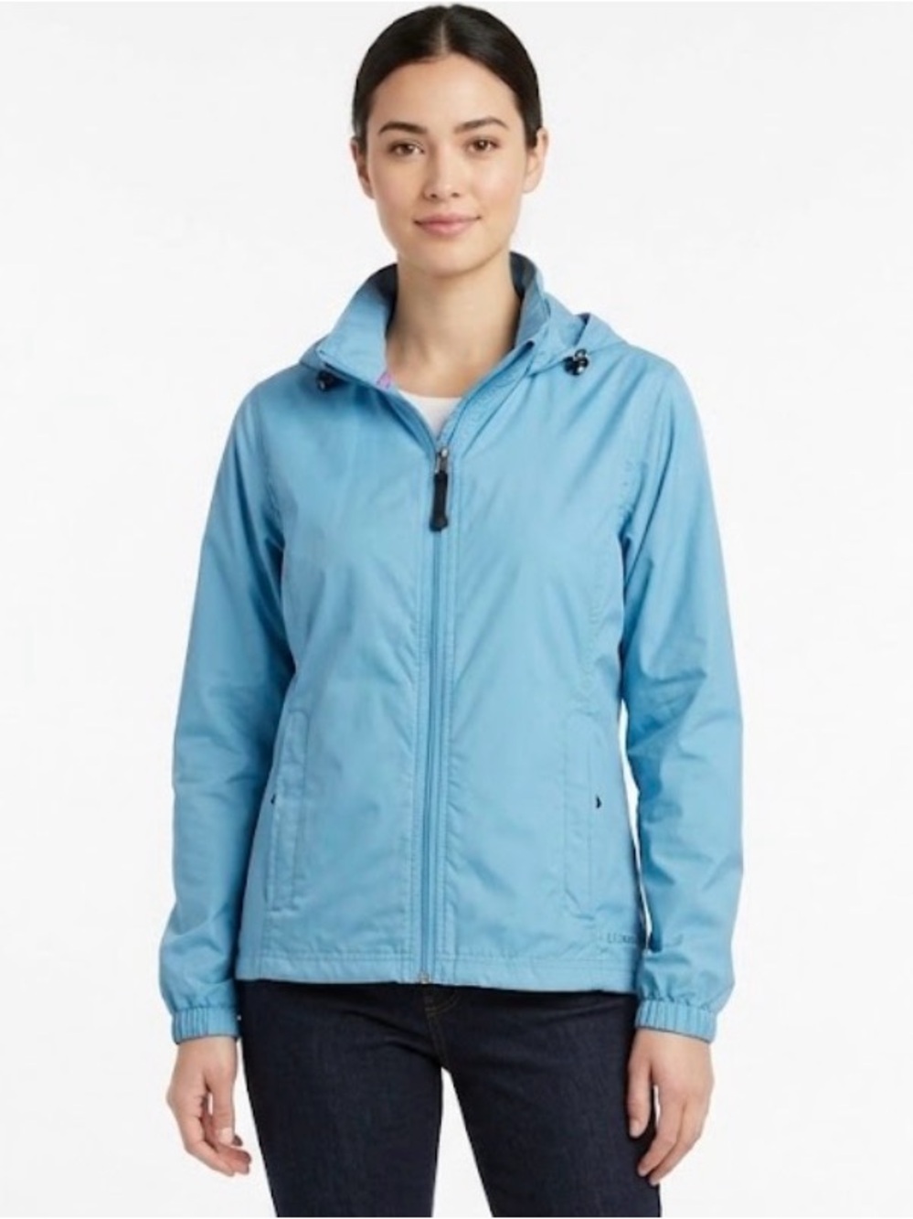 L.L. Bean Women's Light Blue Windbreaker Hooded Rain Jacket